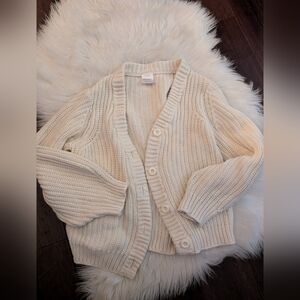 Hanna Andersson Sweater Cableknit Cardigan Cream White Boy Girl 8y